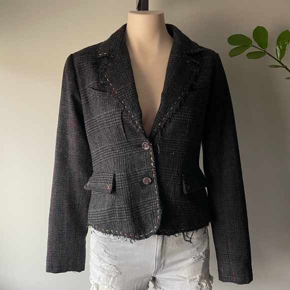 Vintage La Classe Couture Canada Rare Tweed Steam Punk Wool Blend Blazer Jacket - Picture 1 of 13